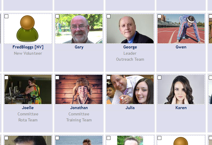 Screenshot of directory showing names, roles, and photos of volunteers