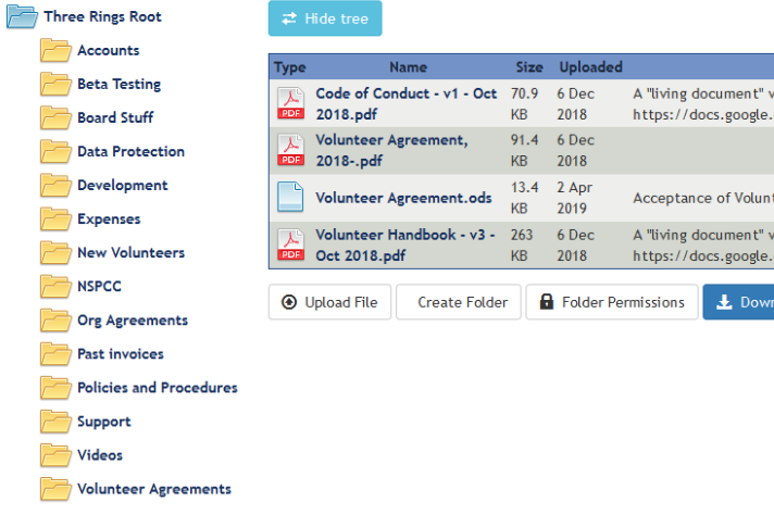 Screenshot showing the filestoe with PDF and other documents arranged in a tree structure